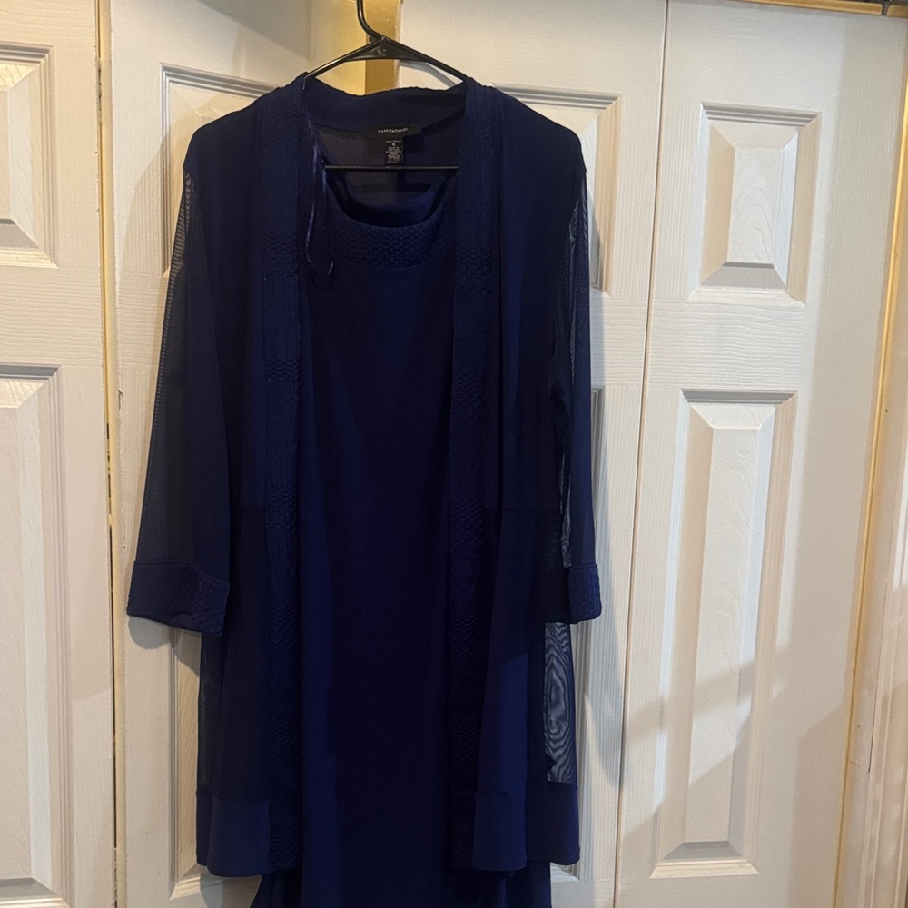 R & M Richards Navy Blue Dress with Sheer Overlay
